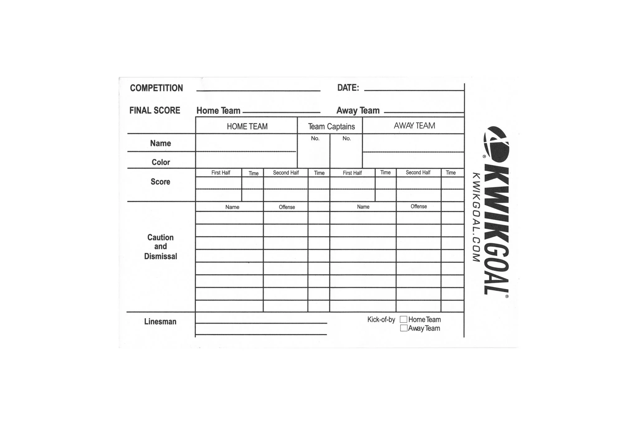 Kwik Goal Referee Score Sheets (25 sheet pack)